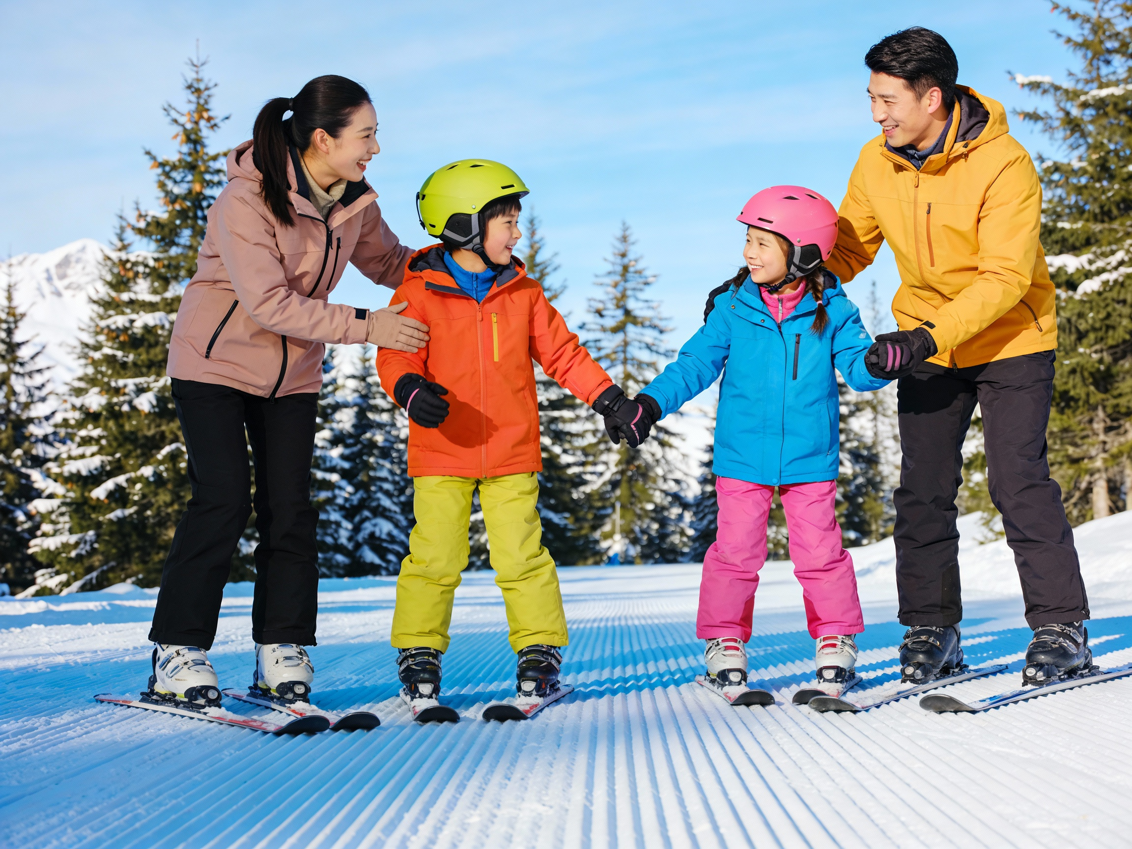 Family enjoying slopes