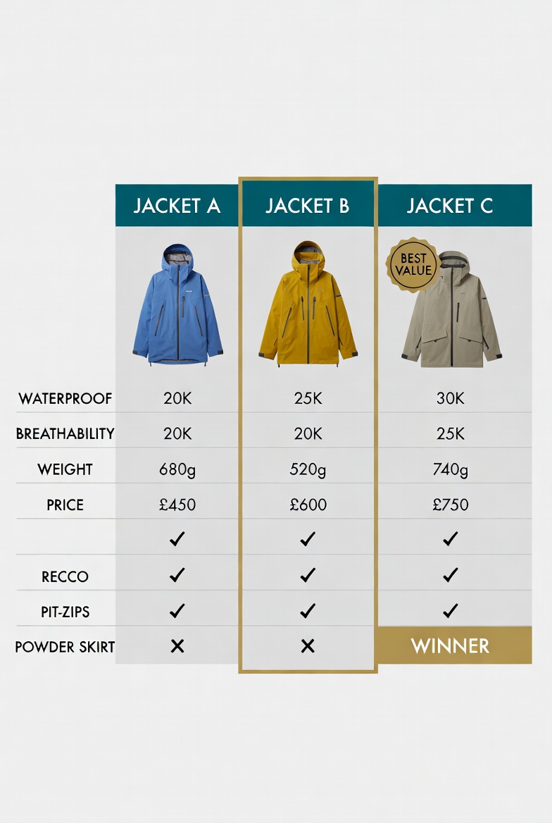 Pro jacket comparison infographic